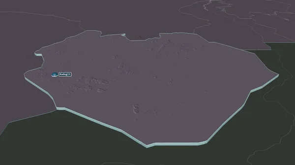 Ampliar Kurdufan Del Sur Estado Sudán Extruido Perspectiva Oblicua Mapa — Foto de Stock