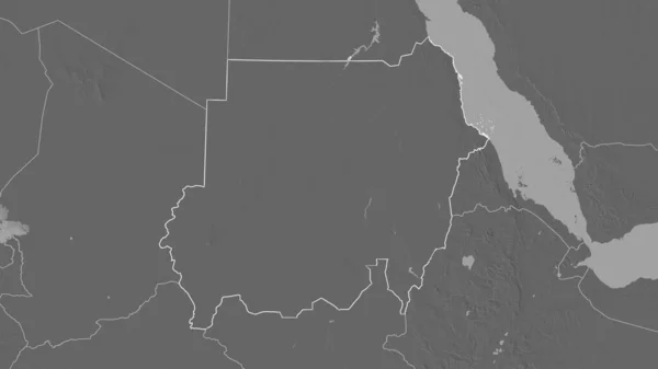 Szudáni Terület Körvonalazott Alakja Kétszintes Térkép Felszíni Vizekkel Renderelés — Stock Fotó
