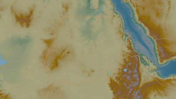 Forma Delineada Zona Sudán Mapa Topográfico Relieve Con Aguas Superficiales — Foto de Stock