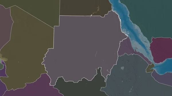 Umrissene Form Des Sudan Gebiets Farbige Landkarte Des Verwaltungsbezirks Mit — Stockfoto