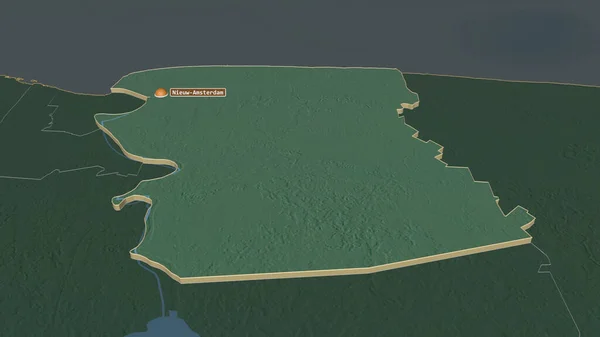Ampliar Commewijne Distrito Surinam Extruido Perspectiva Oblicua Mapa Topográfico Relieve — Foto de Stock