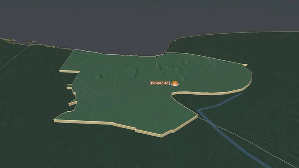 Ampliar Paramaribo Distrito Surinam Extruido Perspectiva Oblicua Mapa Topográfico Relieve — Foto de Stock