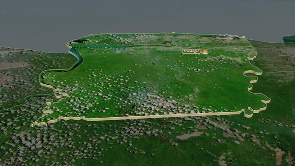 扩大Saramacca 苏里南区 的范围 斜的角度 卫星图像 3D渲染 — 图库照片