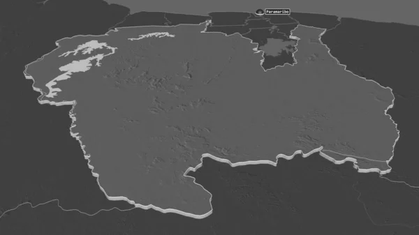 Ampliar Sipaliwini Distrito Surinam Extruido Perspectiva Oblicua Mapa Elevación Bilevel — Foto de Stock
