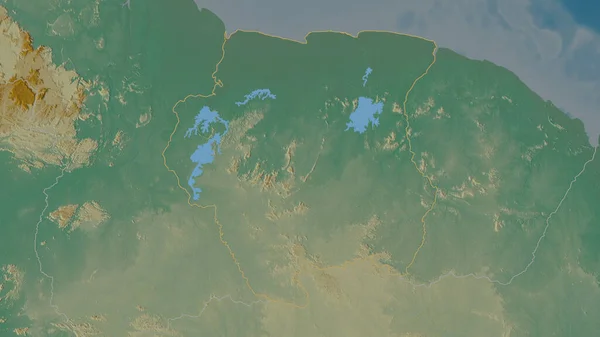 Omlijnde Vorm Van Het Surinaamse Gebied Topografische Reliëfkaart Met Oppervlaktewateren — Stockfoto