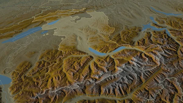 Zoom Berna Cantão Suíça Delineado Perspectiva Óbvia Mapa Topográfico Relevo — Fotografia de Stock