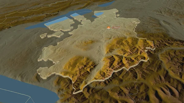 Zoom Friburgo Cantone Svizzera Estruso Prospettiva Obliqua Mappa Topografica Rilievo — Foto Stock