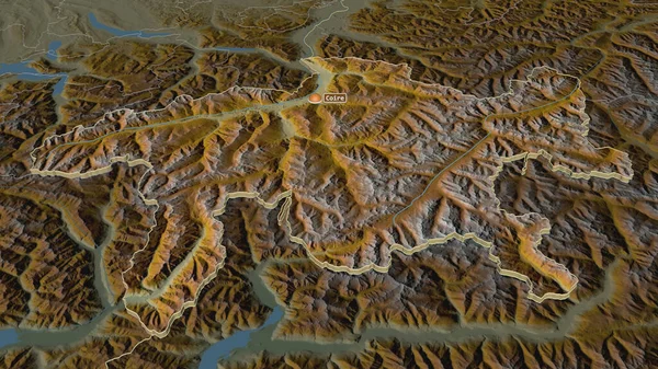 Přiblížit Graubunden Kanton Švýcarska Vytlačen Úhlová Perspektiva Topografická Reliéfní Mapa — Stock fotografie