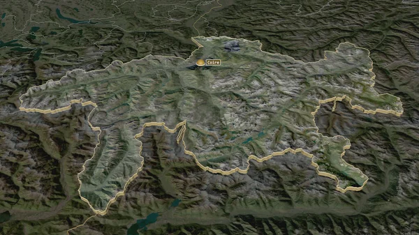 Zoom Graubunden Canton Switzerland Extruded Oblique Perspective Satellite Imagery Rendering — Stock Photo, Image