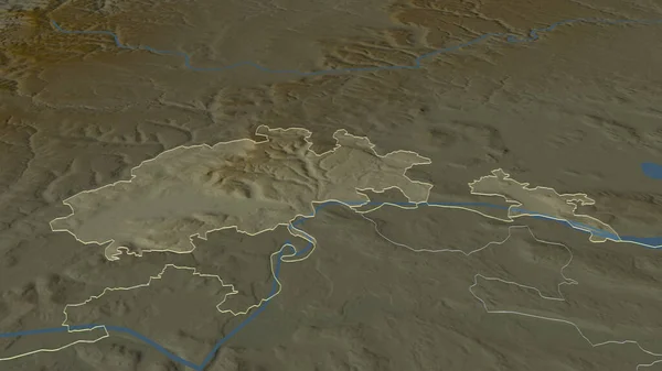 放大Schaffhausen 瑞士州 斜的角度 带有地表水的地形图 3D渲染 — 图库照片