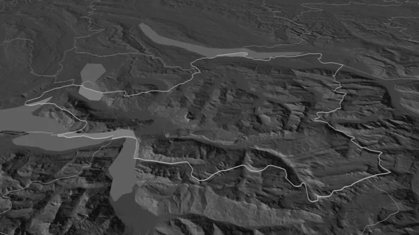 把重点放在施维茨 瑞士州 斜的角度 带地表水的双层高程图 3D渲染 — 图库照片