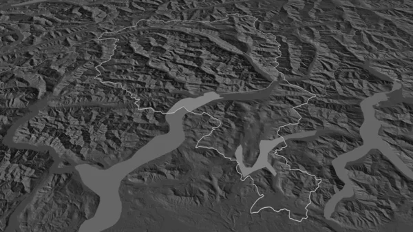 Zoom Ticino Canton Switzerland Outlined Oblique Perspective Bilevel Elevation Map — Stock Photo, Image