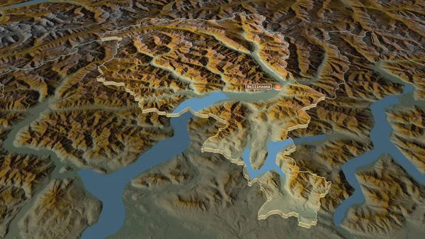 拉近提契诺 瑞士州 的距离 斜的角度 带有地表水的地形图 3D渲染 — 图库照片