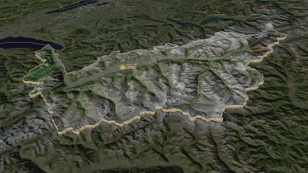 Zoom Sul Vallese Cantone Svizzera Estruso Prospettiva Obliqua Immagini Satellitari — Foto Stock