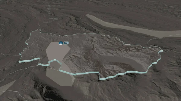 Zoom Zug Kanton Zwitserland Geëxtrudeerd Obliek Perspectief Gekleurde Hobbelige Kaart — Stockfoto