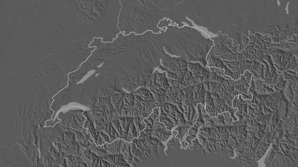 Forma Delineada Del Área Suiza Mapa Elevación Bilevel Con Aguas — Foto de Stock