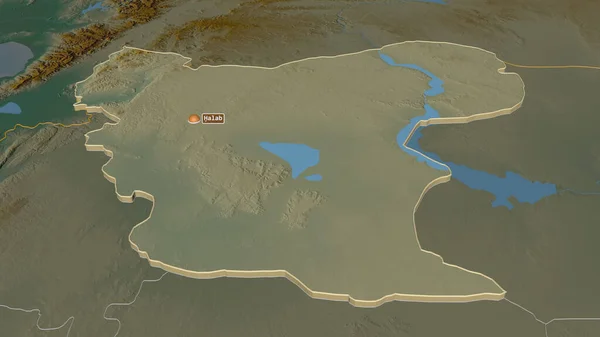 アレッポ シリアの州 でズームは押出 嘘の見方だ 地表水と地形救援マップ 3Dレンダリング — ストック写真