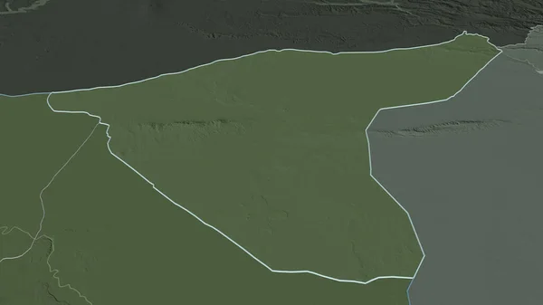 Zoom Hasakah Provincia Della Siria Delineato Prospettiva Obliqua Mappa Colorata — Foto Stock