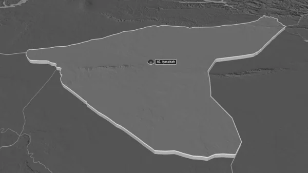 Ampliar Hasakah Provincia Siria Extruido Perspectiva Oblicua Mapa Elevación Bilevel — Foto de Stock