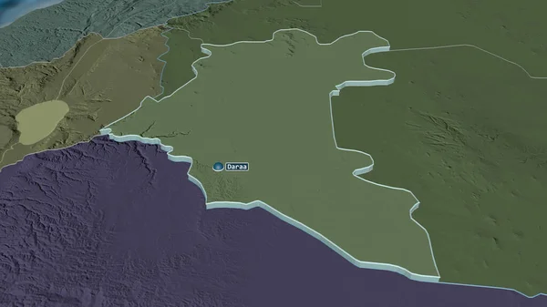 ダルー シリア州 でズームは押出 嘘の見方だ 水面と行政区画の色と衝突した地図 3Dレンダリング — ストック写真