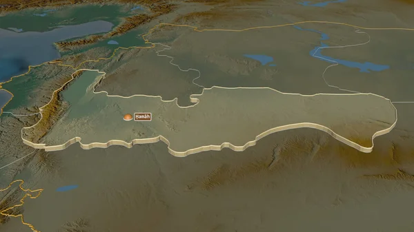 Ampliar Hamah Provincia Siria Extruido Perspectiva Oblicua Mapa Topográfico Relieve — Foto de Stock
