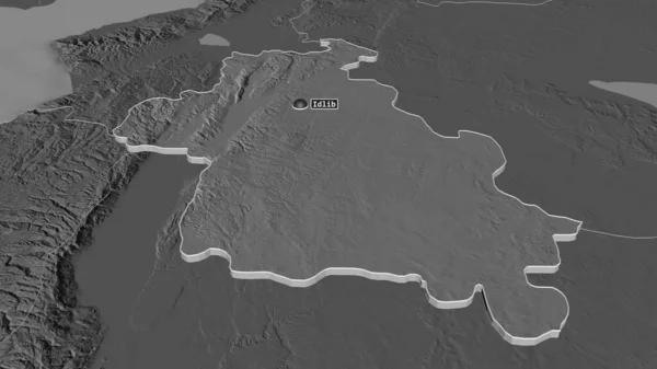 Zoom Idlib Province Syria Extruded Oblique Perspective Bilevel Elevation Map — Stock Photo, Image