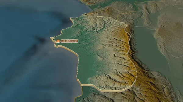 Powiększenie Lattakia Prowincja Syria Ekstrudowane Perspektywa Ukośna Mapa Pomocy Topograficznej — Zdjęcie stockowe