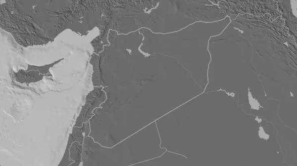 Forma Delineada Zona Siria Mapa Elevación Bilevel Con Aguas Superficiales — Foto de Stock