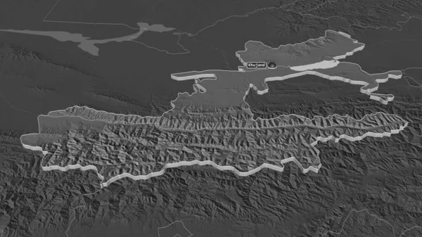 Zoom Leninabad Región Tayikistán Extruido Perspectiva Oblicua Mapa Elevación Bilevel — Foto de Stock