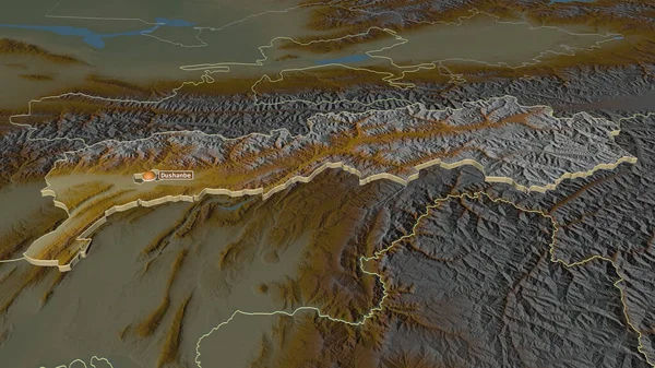 Zoom Sur Les Territoires Tadjikistan Région Tadjikistan Extrudé Perspective Oblique — Photo