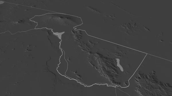 Zoom Kilimanjaro Region Tanzania Outlined Oblique Perspective Bilevel Elevation Map — Stock Photo, Image