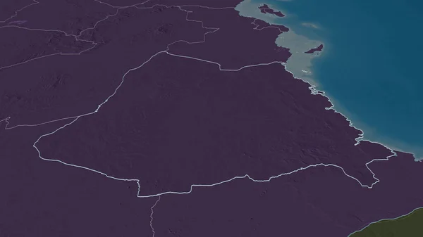 Zoom Lindi Regione Tanzania Delineato Prospettiva Obliqua Mappa Colorata Urtata — Foto Stock