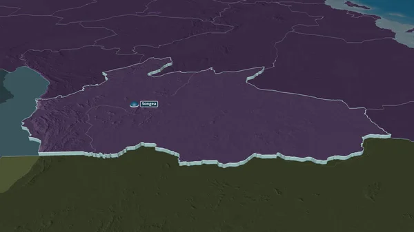 Zoom Ruvuma Regione Della Tanzania Estruso Prospettiva Obliqua Mappa Colorata — Foto Stock