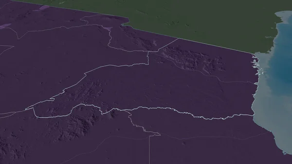 Zoom Tanga Regione Della Tanzania Delineato Prospettiva Obliqua Mappa Colorata — Foto Stock