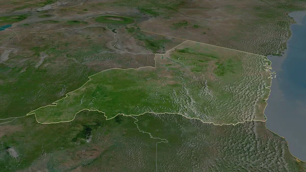 Zoom Inn Tanga Regionen Tanzania Skissert Ugjennomtrengelig Perspektiv Satellittbilder Gjengivelse – stockfoto