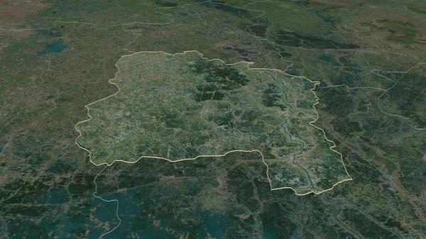 Zoom Auf Ang Thong Provinz Thailand Umrissen Schräge Perspektive Satellitenbilder — Stockfoto