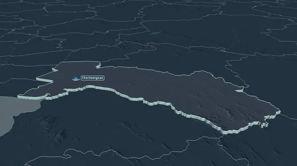 Zoom Chachoengsao Province Thailand Extruded Oblique Perspective Colored Bumped Map — Stock Photo, Image