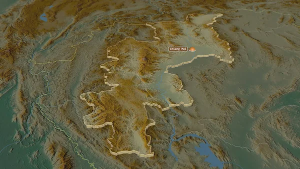 チェンマイ タイの州 でズーム押出 嘘の見方だ 地表水と地形救援マップ 3Dレンダリング — ストック写真