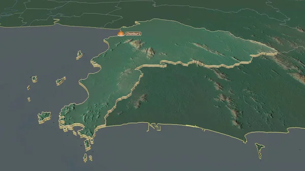 Zoom Chon Buri Provincia Tailandia Extruido Perspectiva Oblicua Mapa Topográfico — Foto de Stock