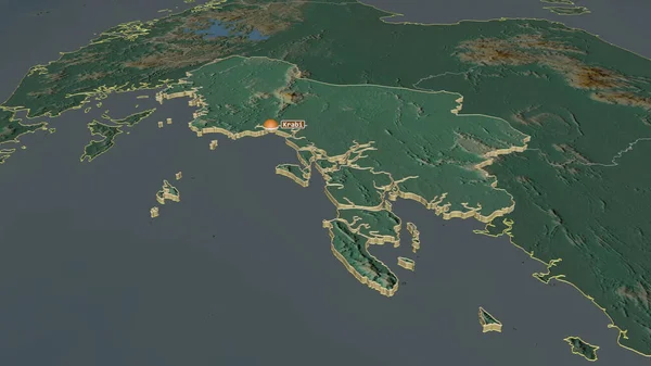 Zoom Krabi Province Thailand Extruded Oblique Perspective Topographic Relief Map — Stock Photo, Image