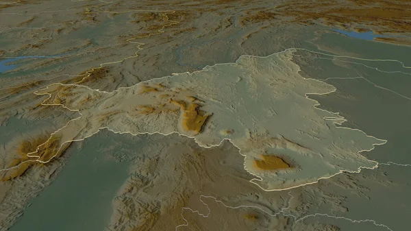 概述了扩大洛埃 泰国省 的情况 斜的角度 带有地表水的地形图 3D渲染 — 图库照片