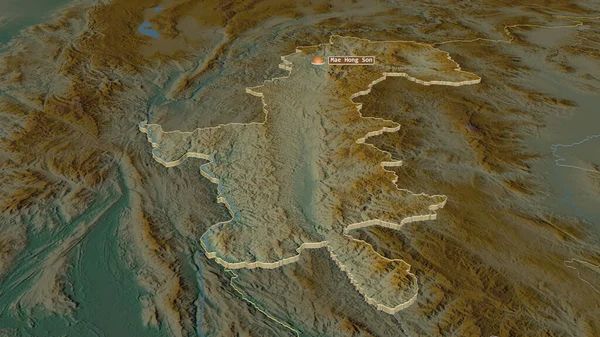 メーホンソン タイの省 にズームは押出 嘘の見方だ 地表水と地形救援マップ 3Dレンダリング — ストック写真