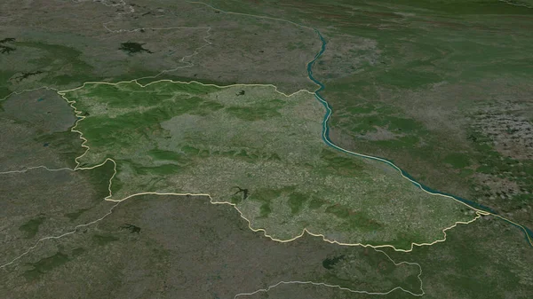 Zoom Sur Mukdahan Province Thaïlande Perspective Oblique Imagerie Satellite Rendu — Photo