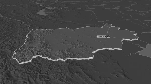 Powiększ Ratchaburi Prowincja Tajlandii Wytłaczany Perspektywa Ukośna Dwupoziomowa Mapa Wysokości — Zdjęcie stockowe