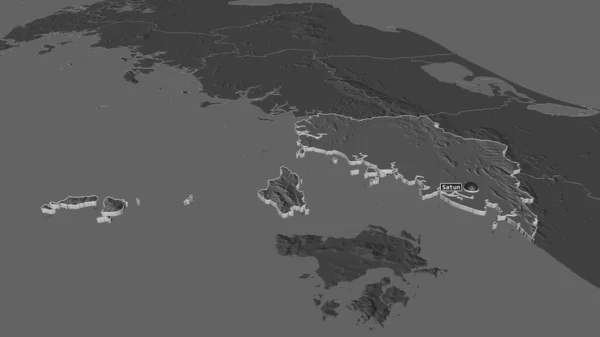 Zoom Satun Província Tailândia Extrudido Perspectiva Óbvia Bilevel Mapa Elevação — Fotografia de Stock