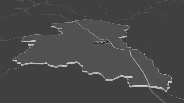Zoom Sing Buri Provincia Della Thailandia Estruso Prospettiva Obliqua Mappa — Foto Stock