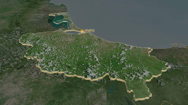 Zoom Auf Songkhla Provinz Thailand Schräge Perspektive Satellitenbilder Rendering — Stockfoto