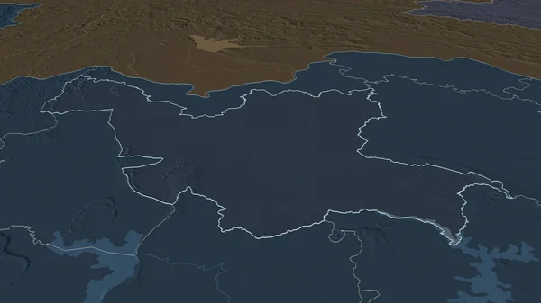 将重点放在Udon Thani 泰国省 斜的角度 用地表水绘制了行政区划的彩色和凹凸的地图 3D渲染 — 图库照片