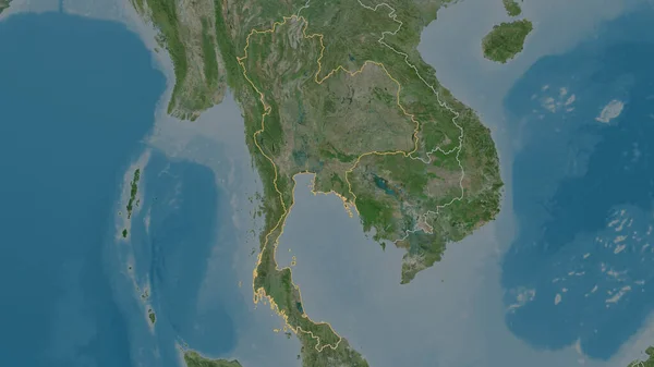 Outlined Shape Thailand Area Satellite Imagery Rendering — Stock Photo, Image