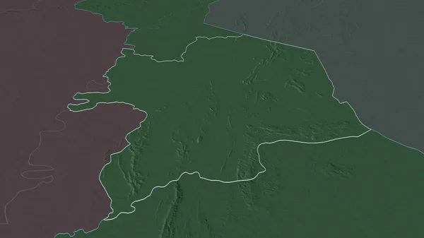 Zoom Kara Regione Del Togo Delineato Prospettiva Obliqua Mappa Colorata — Foto Stock